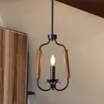 Modern minimalist chandelier, farmhouse style chandelier makes your home more cozy. Living room chandelier, kitchen island chandelier, bedroom chandelier, chandelier suitable for installation over dining table.This chandelier is in natural wood color with high-quality metal frames, forming a semicircular hollow cage, combining a modern and traditional feel to your home