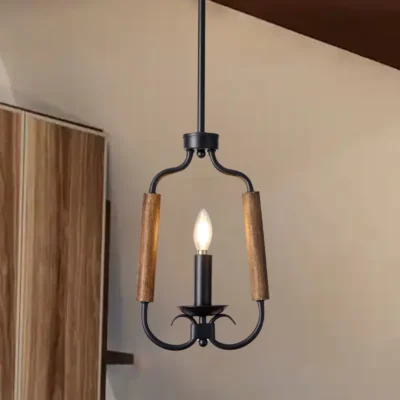 Modern minimalist chandelier, farmhouse style chandelier makes your home more cozy. Living room chandelier, kitchen island chandelier, bedroom chandelier, chandelier suitable for installation over dining table.This chandelier is in natural wood color with high-quality metal frames, forming a semicircular hollow cage, combining a modern and traditional feel to your home