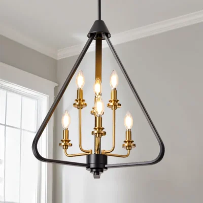 Modern minimalist chandelier/pendant light, farmhouse style chandelier makes your home more cozy. Living room chandelier/pendant light, kitchen island chandelier/pendant light, bedroom chandelier/pendant light, chandelier suitable for installation over dining table.This chandelier is in natural wood color with high-quality metal frames, forming a semicircular hollow cage, combining a modern and traditional feel to your home