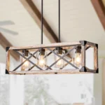 Full of modern farmhouse style, this Cuca Chandelier features a classic rectangular silhouette with 4 exposed lights(Not included) that will enhance the brightness of any room. It features not only exposed light bulbs, but a wooden rectangular frame with black metal lines crisscrossing the middle, giving it a farmhouse style yet an industrial aesthetic. We love to hang this farmhouse wheel chandelier in a living room, dining room, kitchen island, and entryway to enjoy a chic farmhouse look.