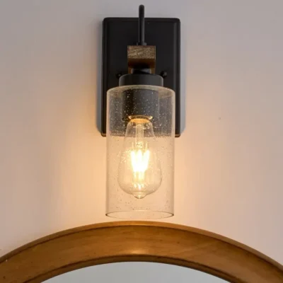 Use round crystal wall lamps to decorate your stairs, corridors and outdoors, cylindrical lampshades and sparkling glass design, while lighting the entire space as beautiful as the stars.Wood and iron combined with retro and stylish, this wall lamp is the perfect addition to your home.