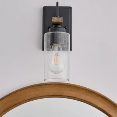 Use round crystal wall lamps to decorate your stairs, corridors and outdoors, cylindrical lampshades and sparkling glass design, while lighting the entire space as beautiful as the stars.Wood and iron combined with retro and stylish, this wall lamp is the perfect addition to your home.