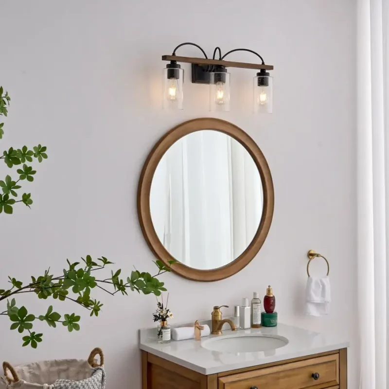 Use the bubble crystal three-head wall lamp to decorate your bathroom. The cylindrical lampshade and bubble glass design look like stars when lit, making the bathroom retro and warm. The fusion of iron and wood is fashionable and durable. It will be your The special existence of the bathroom.