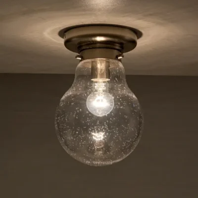The Bubble Glass Ceiling Lamp is the earliest work of the bubble glass series. It adopts German high specification technology, aluminum base is decorated with brushed nickel technology, and the design of the bubble glass lamp shade makes the whole space bright, warm and romantic. The simple design makes its surface easy to clean, which is the best choice for DIY people!