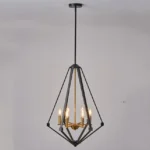 Diamond Epazo Pendant Light is a very American industrial style pendant light, the overall frame is made of black stainless steel with an openwork diamond frame, the center base is made of brass in the shape of a candelabra, and there are a total of six light sources to provide illumination, which is perfect for your minimalist home décor.