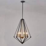 Diamond Epazo Pendant Light is a very American industrial style pendant light, the overall frame is made of black stainless steel with an openwork diamond frame, the center base is made of brass in the shape of a candelabra, and there are a total of six light sources to provide illumination, which is perfect for your minimalist home décor.