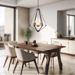 Diamond Epazo Pendant Light is a very American industrial style pendant light, the overall frame is made of black stainless steel with an openwork diamond frame, the center base is made of brass in the shape of a candelabra, and there are a total of six light sources to provide illumination, which is perfect for your minimalist home décor.