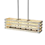 Era 6 Chandelier. Farmhouse in its elegance, this wood rectangle linear chandelier is one of a kind choice for your home. The rectangle shape has a wooden frame that encases 6 bulbs (not included) with a linear design. Give your kitchen island, dining room, or entryway a refined traditional look with the Era 6 Chandelier. The wood rectangle linear chandelier keeps its farmhouse charms and will shine its brightest when installed in a home with wood nature to strengthen the warmth.