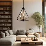 The combination of black and gold looks luxurious and noble. This chandelier is also the main recommendation of ins bloggers. The triangle Its shape makes it unique. If you also pay attention to home design, you definitely can’t miss this chandelier!This pendant lamp combines retro, industrial and modern styles of design. Make your house decoration look more elegant and fashionable.It has a total of 6 bulbs. The light bulbs are arranged in different ways to make the entire lamp look more layered.