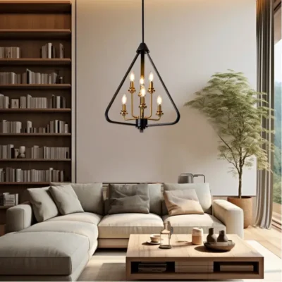 The combination of black and gold looks luxurious and noble. This chandelier is also the main recommendation of ins bloggers. The triangle Its shape makes it unique. If you also pay attention to home design, you definitely can’t miss this chandelier!This pendant lamp combines retro, industrial and modern styles of design. Make your house decoration look more elegant and fashionable.It has a total of 6 bulbs. The light bulbs are arranged in different ways to make the entire lamp look more layered.