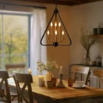 The combination of black and gold looks luxurious and noble. This chandelier is also the main recommendation of ins bloggers. The triangle Its shape makes it unique. If you also pay attention to home design, you definitely can’t miss this chandelier!This pendant lamp combines retro, industrial and modern styles of design. Make your house decoration look more elegant and fashionable.It has a total of 6 bulbs. The light bulbs are arranged in different ways to make the entire lamp look more layered.