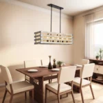 Farmhouse in its elegance, this wood rectangle linear chandelier is one of a kind choice for your home. The rectangle shape has a wooden frame that encases 6 bulbs (not included) with a linear design. Give your kitchen island, dining room, or entryway a refined traditional look with the Era 6 Chandelier. The wood rectangle linear chandelier keeps its farmhouse charms and will shine its brightest when installed in a home with wood nature to strengthen the warmth.