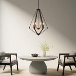 Diamond Epazo Pendant Light is a very American industrial style pendant light, the overall frame is made of black stainless steel with an openwork diamond frame, the center base is made of brass in the shape of a candelabra, and there are a total of six light sources to provide illumination, which is perfect for your minimalist home décor.