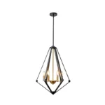 Diamond Epazo Pendant Light is a very American industrial style pendant light, the overall frame is made of black stainless steel with an openwork diamond frame, the center base is made of brass in the shape of a candelabra, and there are a total of six light sources to provide illumination, which is perfect for your minimalist home décor.