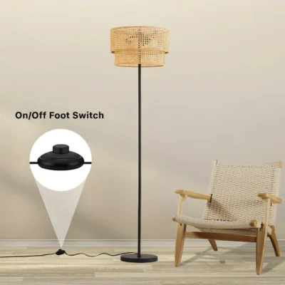 Rattan standing floor lamp combines modern design elements with natural materials, offering a unique and chic lighting solution for any modern home. Experience the perfect blend of rustic and modern with our rattan floor lamp, an exquisite addition to any living room, bedroom, or boho-inspired space. The natural warmth and unique design floor lamp will add a touch of sophistication and boho charm to any room, transforming it into a serene and welcoming space.