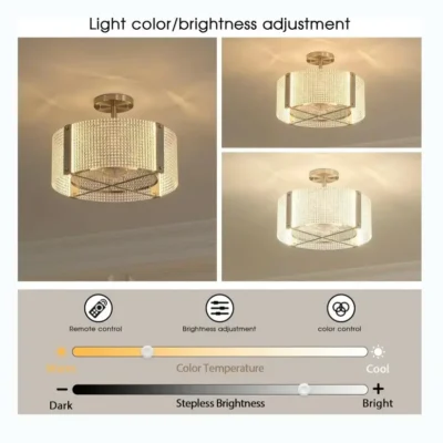 Ceiling fans with light not only provides refreshing fan function, but also has multiple light modes to adjust the light brightness and color temperature according to your needs to create the ideal atmosphere. Each crystal has been carefully selected for its sparkling appearance as if it were a diamond. With advanced technology, the diamond model crystal fan light is very quiet when running and will not disturb your rest or work. At the same time, you can use the remote control to easily adjust this recessed ceiling fan with light, 6 speeds, set 2 hours timer and wind direction reversal, fan or light can be turned on individually, to meet your different needs for wind power, wind direction, usage time and lighting anytime, anywhere!