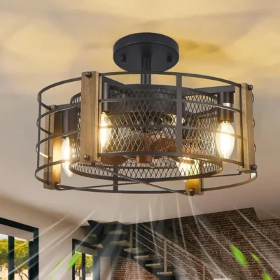 The caged ceiling fan with light is the perfect blend of industrial and farmhouse style for any style of decor. It can be used as a pendant light or recessed ceiling light for any room.The 6-speed wind of the fan can be switched at will, supporting one-key natural wind.The 7 invisible wood color ABS blades can bring enough wind to circulate indoor air, creating a quiet and comfortable sleeping environment for you.
