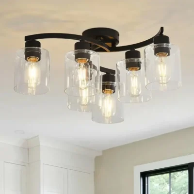 Our matte black light fixtures ceiling mount uses the E26 bulb base, maximum wattage does not exceed 40 watts. You can install all the bulbs which are suitable for the E26 base according to your need. (BULB IS NOT INCLUDE IN LIGHT)The kitchen light fixtures are simple and elegant, with a wide range of lighting. It's applicable to all kinds of scene lighting, such as kitchen, hallway, living room, dining room, bedroom, etc.