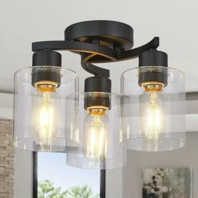 Our matte black light fixtures ceiling mount uses the E26 bulb base, maximum wattage does not exceed 40 watts. You can install all the bulbs which are suitable for the E26 base according to your need. (BULB IS NOT INCLUDE IN LIGHT)The kitchen light fixtures are simple and elegant, with a wide range of lighting. It's applicable to all kinds of scene lighting, such as kitchen, hallway, living room, dining room, bedroom, etc.