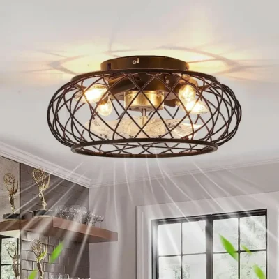 Modern Caged Ceiling Fan With Light: Matte black finish with clear blades handsomely accent the metal mesh cage,the black ceiling fan with blades saves your space E12 Bulb Base: You can install 4 x bulbs which are suitable for E12 bulb base, easy to install.(Please note that, bulbs are not including, the max wattage of each bulb is 40W）