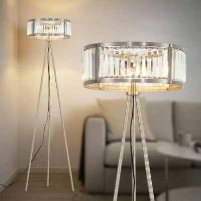 Premium Quality Crystal Shade: This modern floor lamp is designed with premium K9 crystal in a drum shape, combines modernity and industrial appeal. Stunning crystal shade that reflects light beautifully and adds a touch of luxury to room. Sturdy Tripod Legs & Save Space: The three rounded metal holders and metal connections that makes this tall floor lamp stable enough, safe around children and pets. This floor lamp tripod is a perfect decor for any room and does not take up much space and is stylish as well. E26 Base Bright Floor Lamp: 3 x E26 base bulbs, max 40W each. Compatible with LED, Edison, incandescent, CFL and halogen bulbs (Bulb NOT Included). You can use different color temperature bulbs to create your favorite atmosphere.