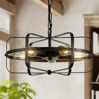 This chandelier combines farmhouse and industrial styles, with a simple, retro, and fashionable aesthetic. A circular drum shaped lampshade structure. This eye-catching lamp emits a lot of light, adding an elegant appearance to your space. This farmhouse chandelier will perfectly fit the height of your ceiling, whether it is flat, sloping, or arched, and is equipped with a 51” adjustable chain for self adjustment.