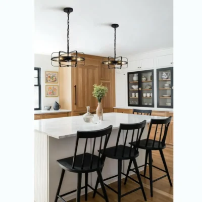 This chandelier combines farmhouse and industrial styles, with a simple, retro, and fashionable aesthetic. A circular drum shaped lampshade structure. This eye-catching lamp emits a lot of light, adding an elegant appearance to your space. This farmhouse chandelier will perfectly fit the height of your ceiling, whether it is flat, sloping, or arched, and is equipped with a 51” adjustable chain for self adjustment.