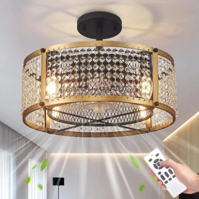 "Crystal Modern Industrial Ceiling Fan Lights" merge contemporary design with industrial flair, creating a striking focal point for any room.